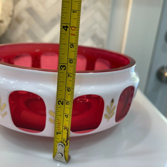 -Vintage Ruby and Milk-glass Hand Painted Bowl- Mod Kitchen Luxe - Picture 15 of 16